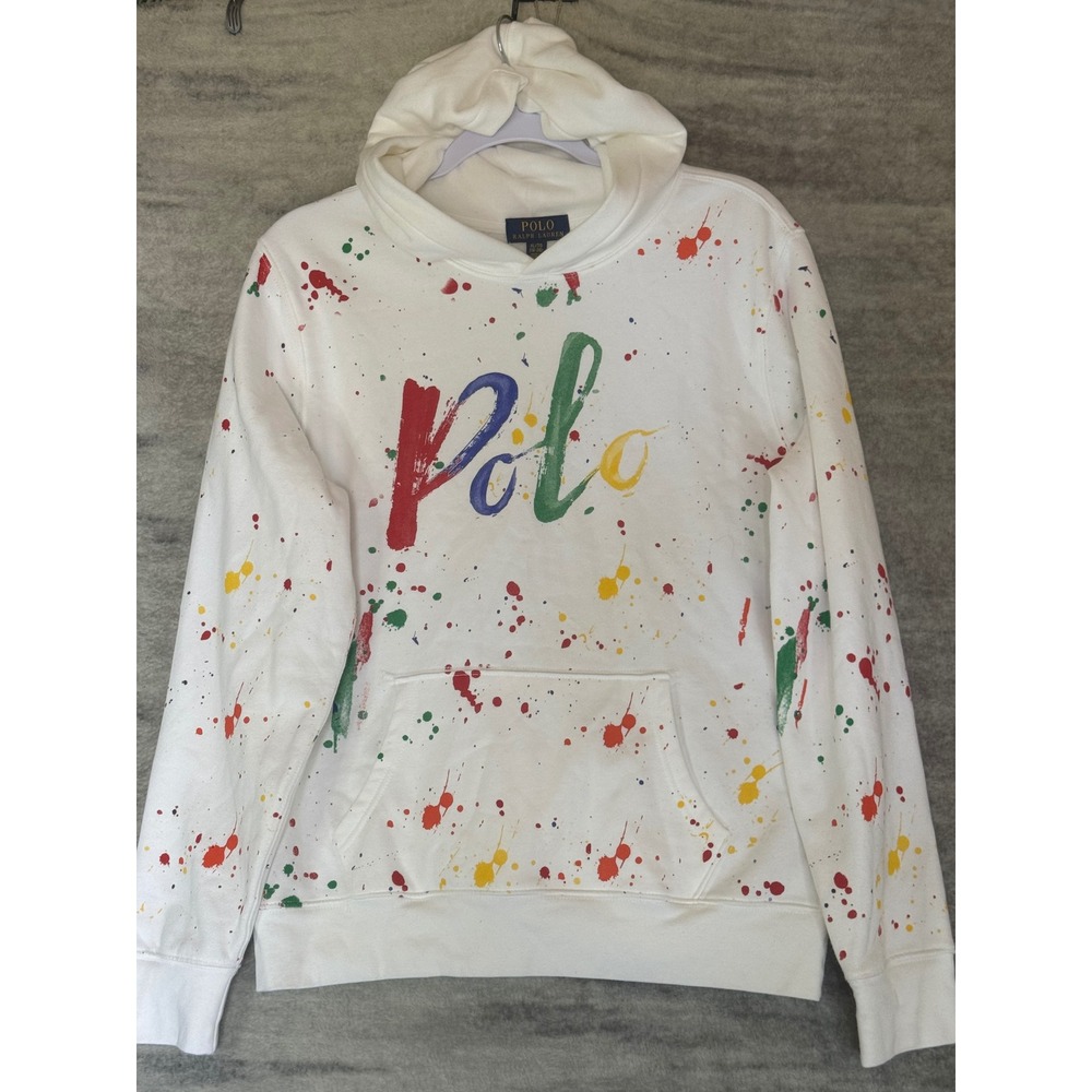 Polo Ralph Lauren Kids Paint Splatter Hoodie White Multi Color XL 18-20 Logo